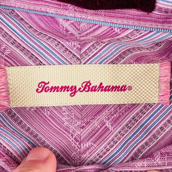 Tommy Bahama Silk Shirt Mens Medium Striped Floral Long Sleeve Button Up - Picture 4 of 5